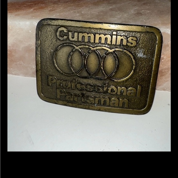 Vintage Cummins Professional Partsman Brass Belt Buckle Diesel Truck Logo - Picture 2 of 6